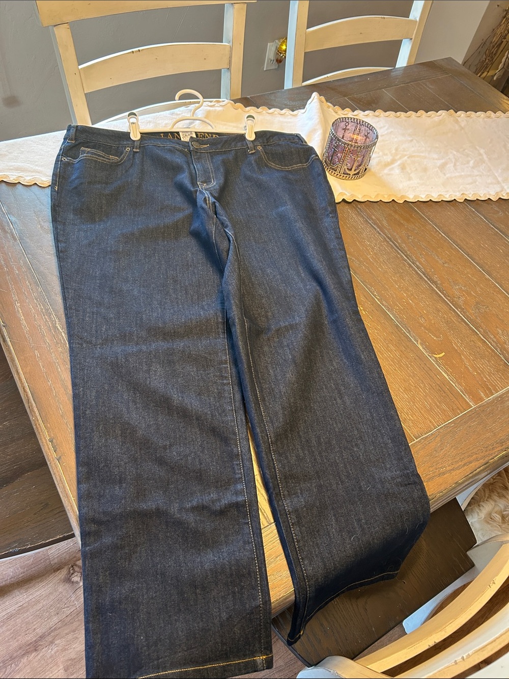 Lands' End Navy and Gold Embroidered Waistband Jeans